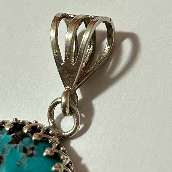 Victorian art deco oval turquoise sterling silver charm pendant southwest Native - Picture 5 of 8